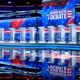 The debate stage is prepared for the upcoming Democratic Presidential Debate hosted by MSNBC and The Washington Post at Tyler Perry Studios in Atlanta, Georgia, on November 19, 2019. - The debate is scheduled for November 20. (